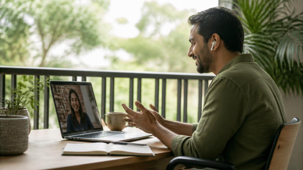 A knowledge professional working independently from a bright home workspace